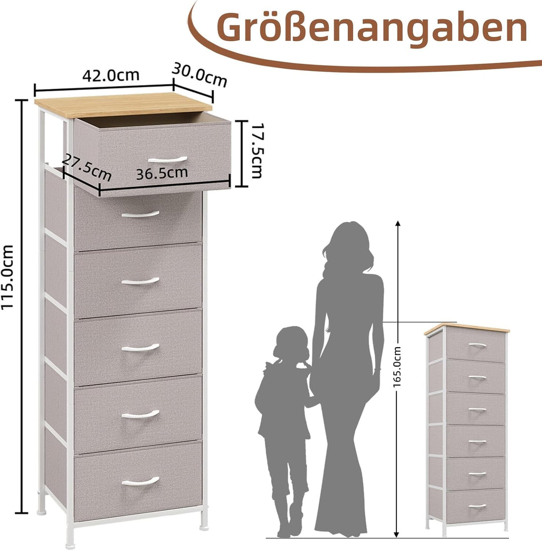 Somdot Kommode mit Schubladen aus Stoff für Schlafzimmer, Kommode Wohnzimmer Flur, Komodenschrank Sc