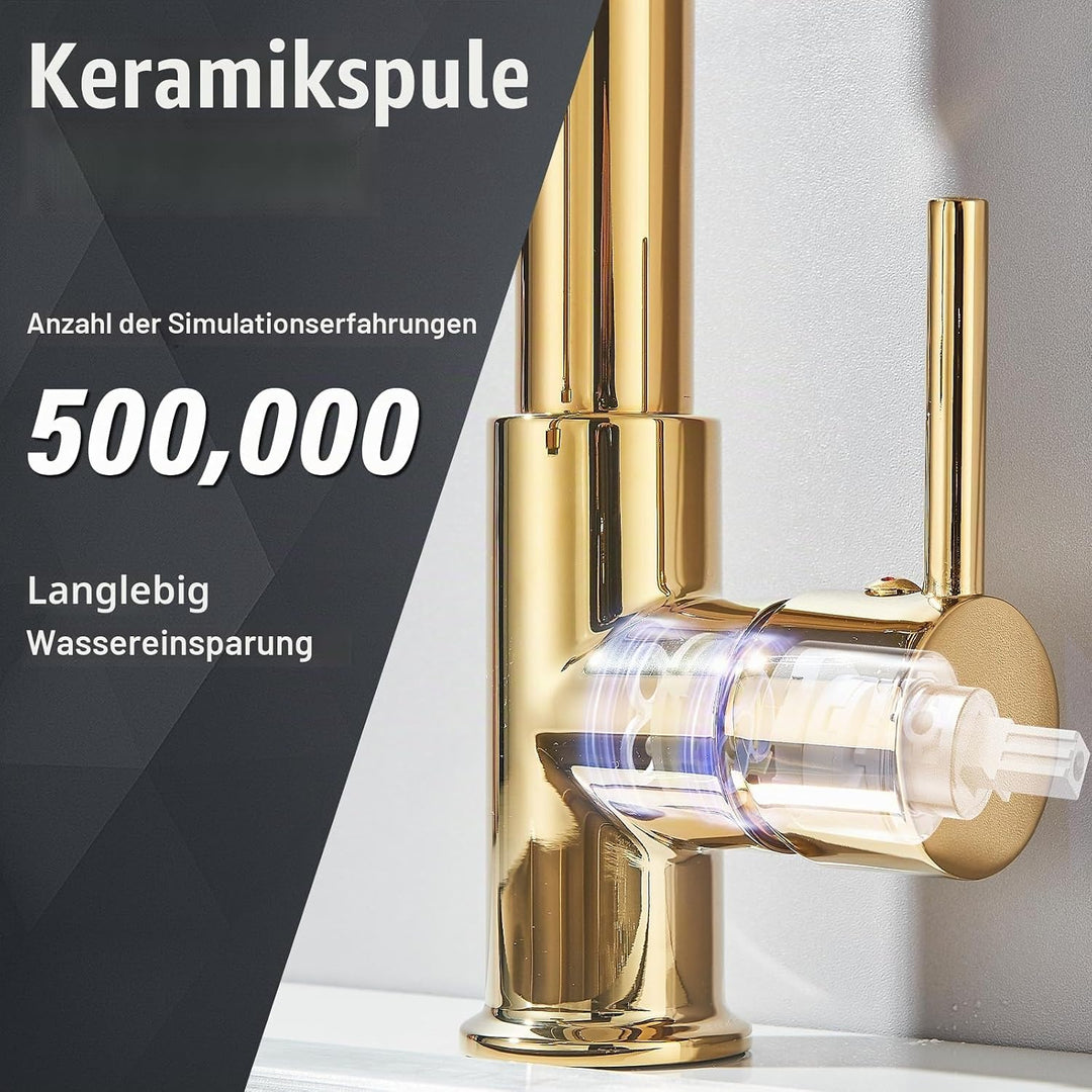 Cesinkin Küchenarmatur, goldfarben, 360 °, Küchenarmatur, mit 2 Sprühmodi, Mischbatterie, Küche, Ein
