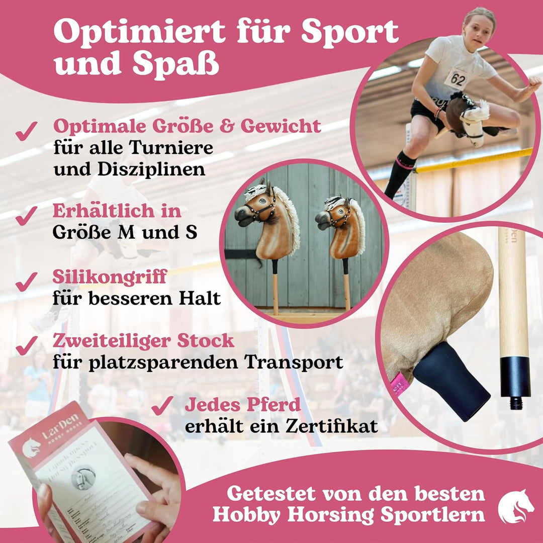 LarDen Hobby Horse Dancing Lady mit schwarzem Halfter - Grösse M, HANDGEFERTIGTES Stockpferd Für Kle