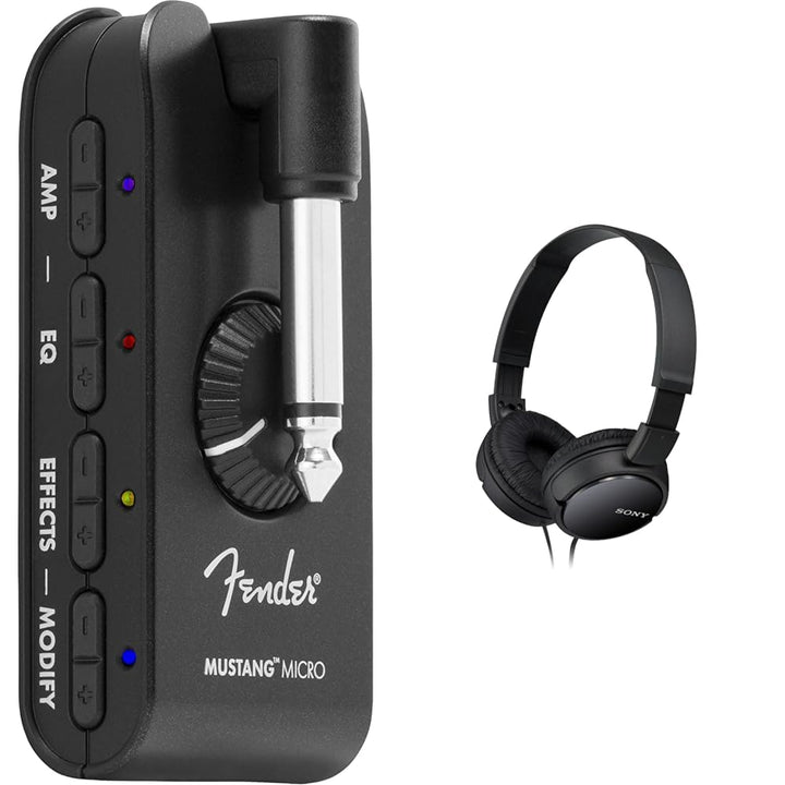 Fender Mustang Mikro-Verstärker, Schwarz, 2311300000 & Sony MDR-ZX110 Faltbarer Bügelkopfhörer, schw