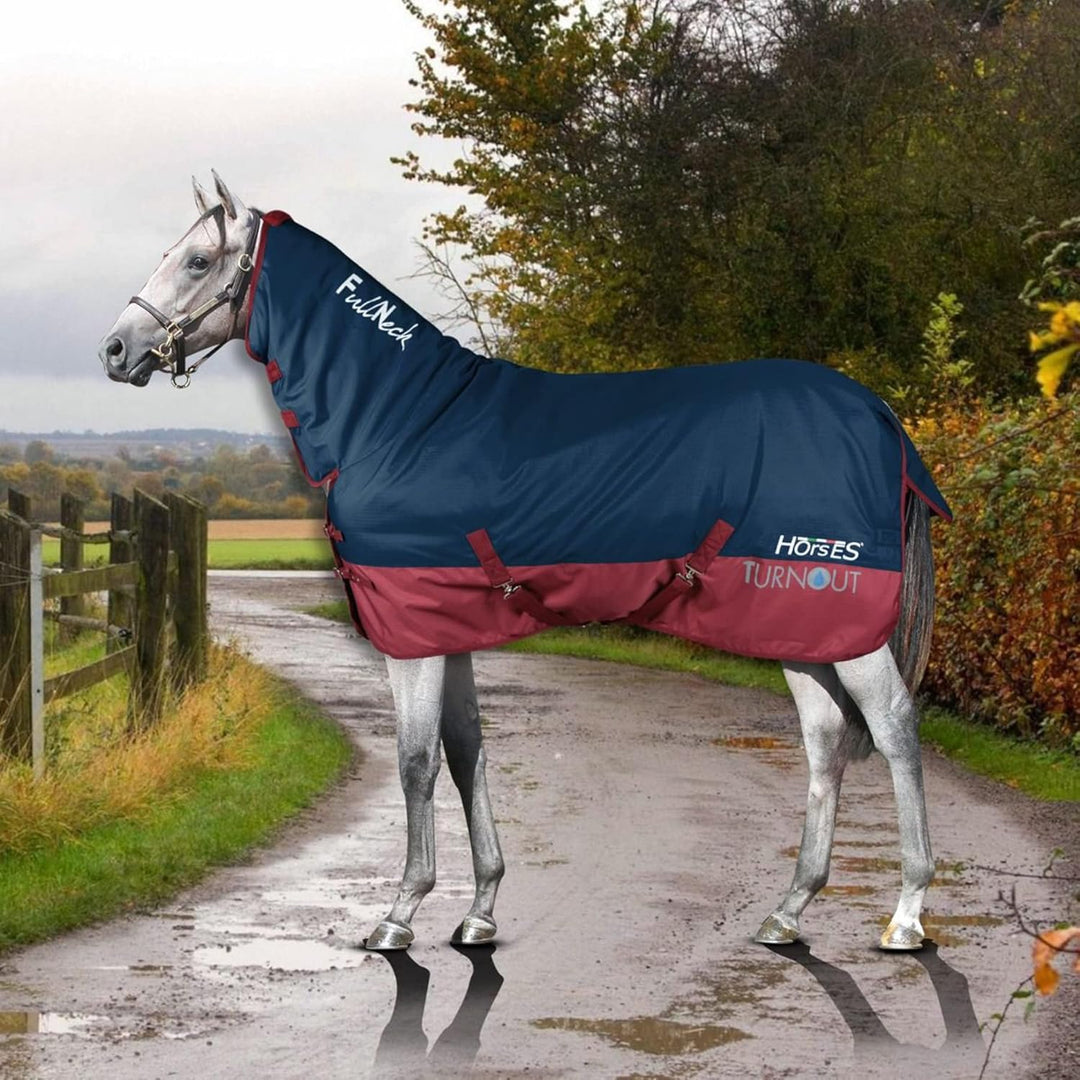 Horses, Paddockdecke für Pferdeweide Turnout Full Neck 400 gr, Wasserdicht, mit Festem Nackenbezug,