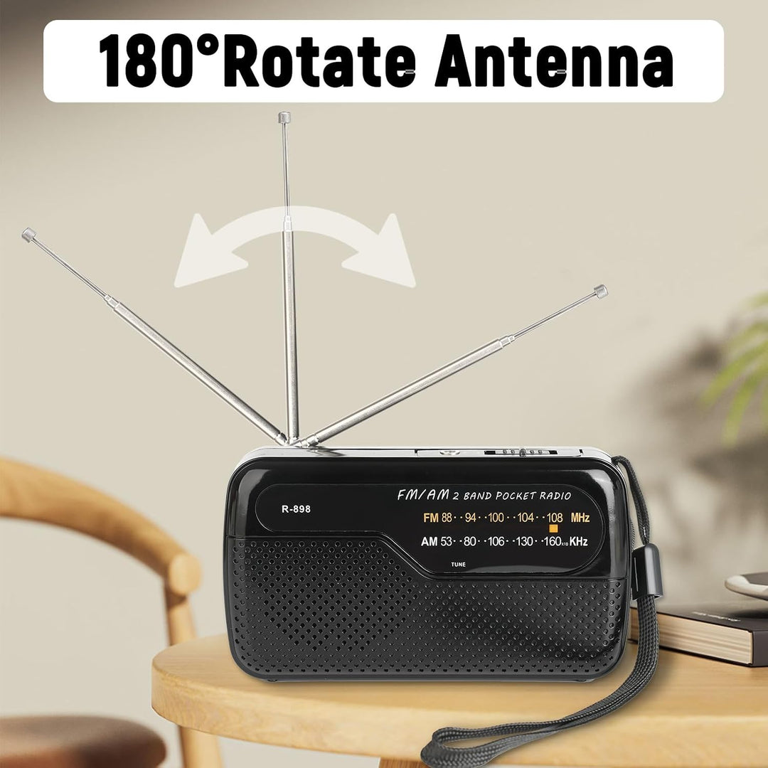 Tragbares Radio, Transistorradios am FM, tragbare Tasche, funktioniert mit 2 AA-Batterien, kleines T