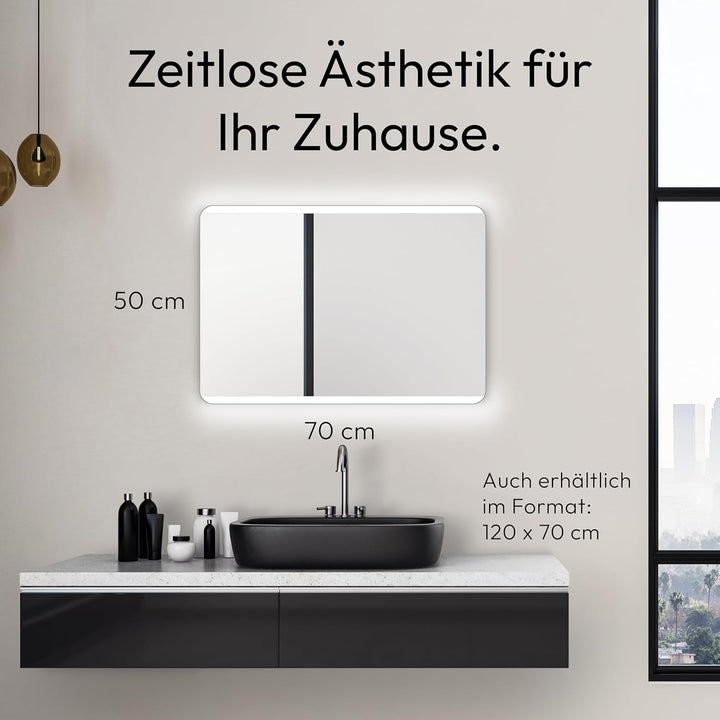 Talos Badspiegel mit Beleuchtung Chic - Badezimmerspiegel 50 x 70 cm - Badspiegel mit hinterleuchtet