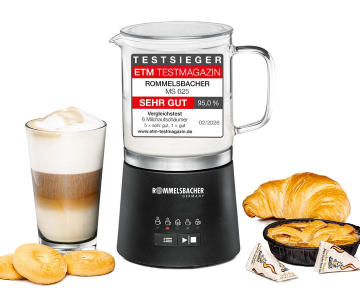 ROMMELSBACHER Milchaufschäumer MS 625, elektrisch, 250 ml zum Schäumen, 500 ml zum Verrühren, Glaska
