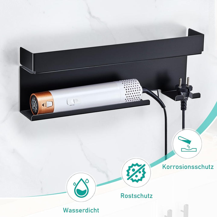 Föhnhalter Wand Ohne Bohren, Schwarz Lockenstab Styler Zubehör Wandhalterung, Metall Glätteisen Halt