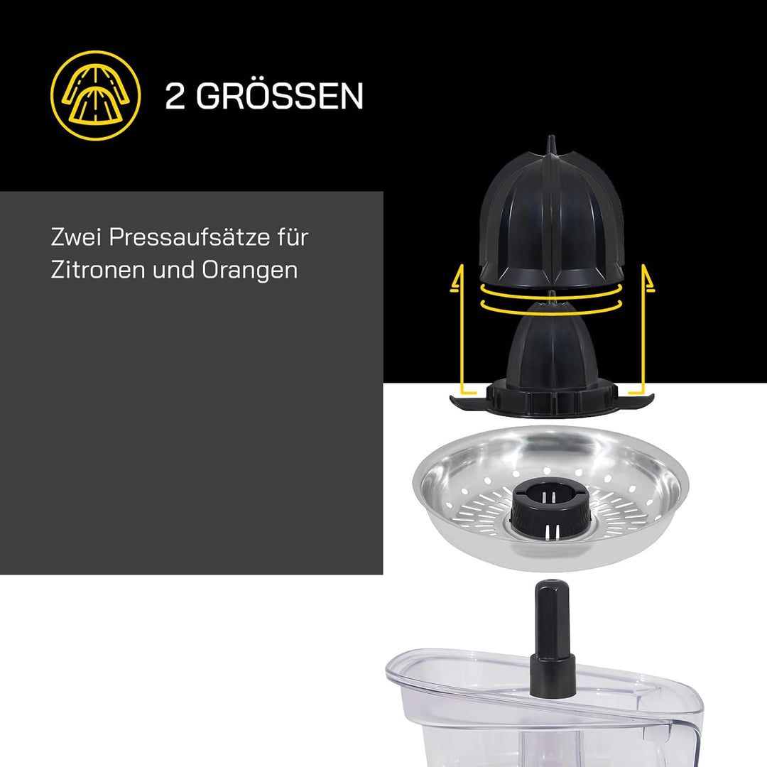 Zitruspresse JUICE 3020 | Edelstahl Auslauf | Zwei Pressaufsätze | Edelstahloberfläche | 100 Watt |