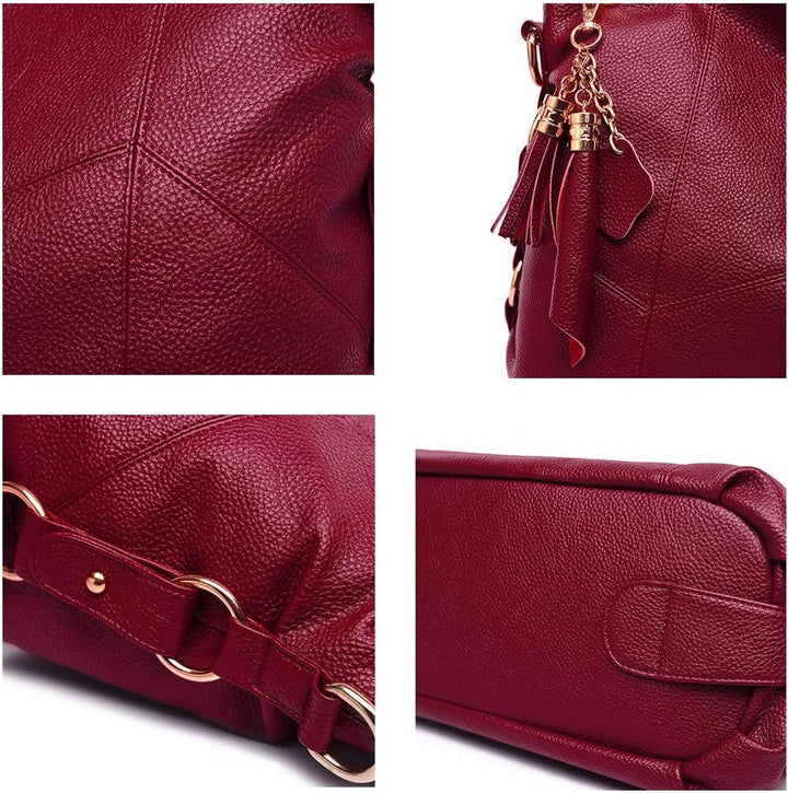Kris Anna Hobo Quaste Damen Schultertaschen Handtasche Weinrot, Weinrot