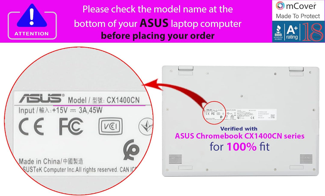 mCover Nur kompatibel mit 2021 ~ 2022 14 Zoll ASUS Chromebook CX1 (CX1400) Serie Laptop-Computern (n