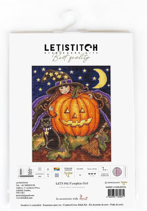 Letistitch Kreuzstich Set Kürbis Mädchen, Zählmuster, 23x19cm