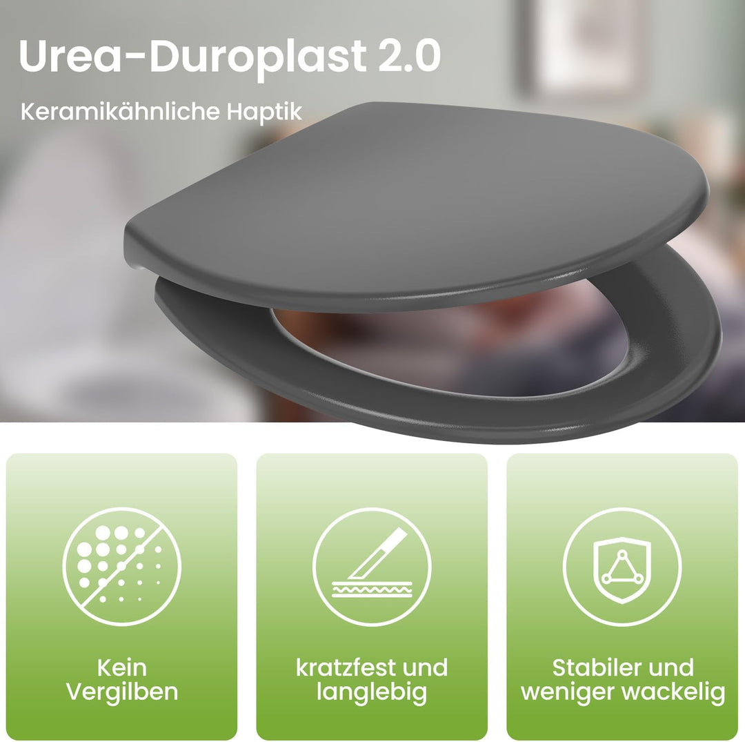 YEAUPE PRO Toilettendeckel mit Absenkautomatik Oval, WC Sitz Duroplast, Grau | Klodeckel, Klobrille,