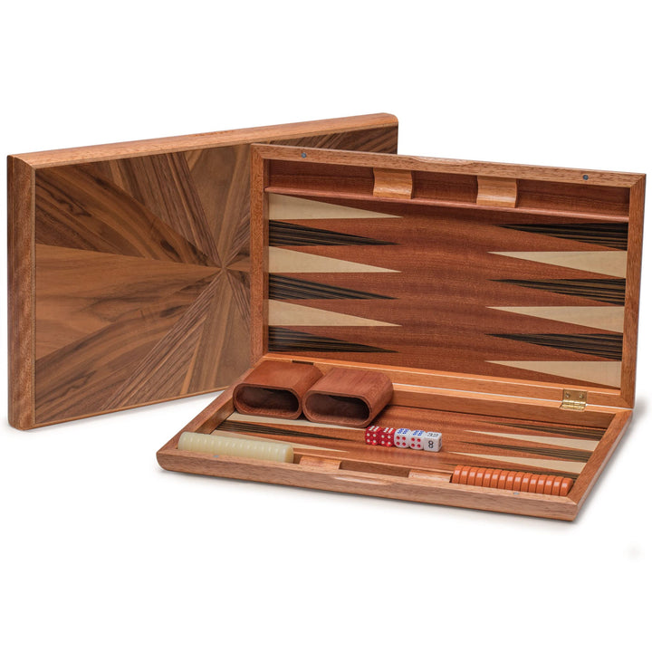 Yellow Mountain Imports Backgammon-Spiel-Set mit Holzeinlagen - Cascadia - mit Acryl-Spielsteinen &