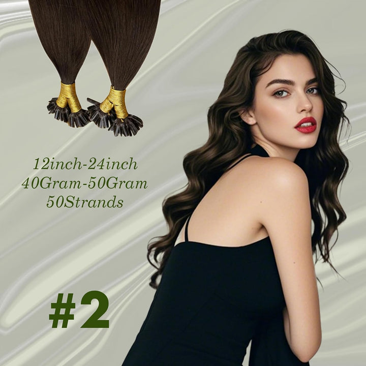 RUNATURE Extensions Echthaar Bondings Braun 30cm 50strähne Unsichtbare Bondings Extensions Echthaar