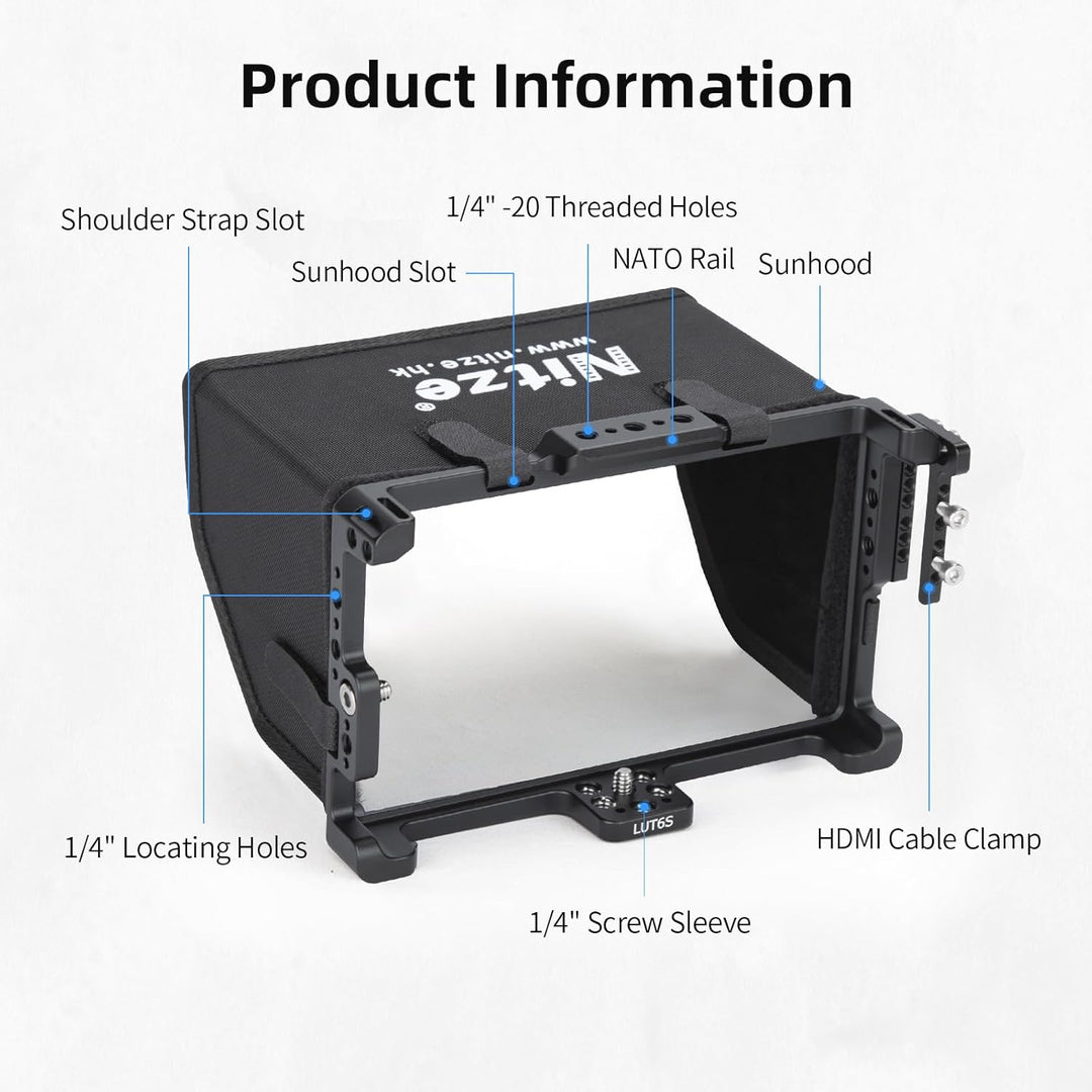 Nitze Cage for Feelworld LUT6 / LUT6S / LUT6E Monitor with Sunhood and HDMI Cable Clamp Built-in NAT