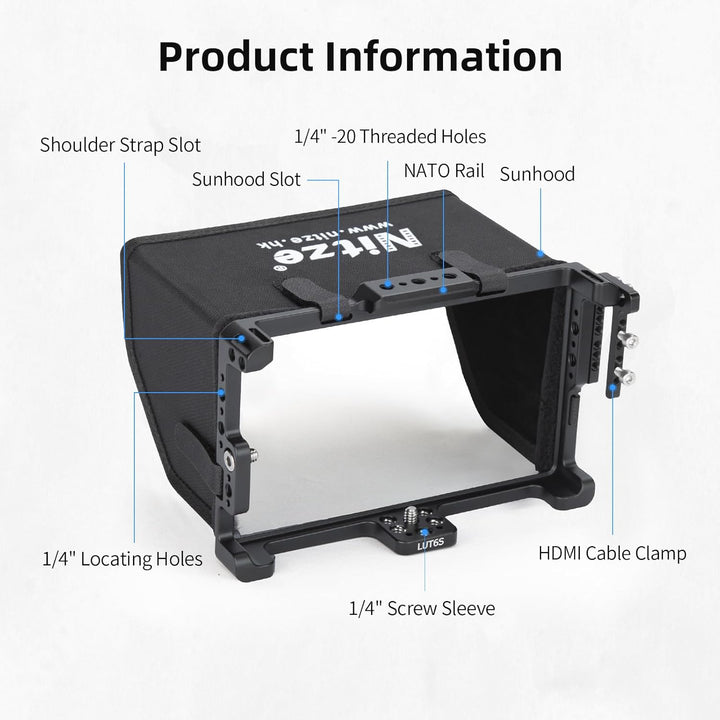 Nitze Cage for Feelworld LUT6 / LUT6S / LUT6E Monitor with Sunhood and HDMI Cable Clamp Built-in NAT
