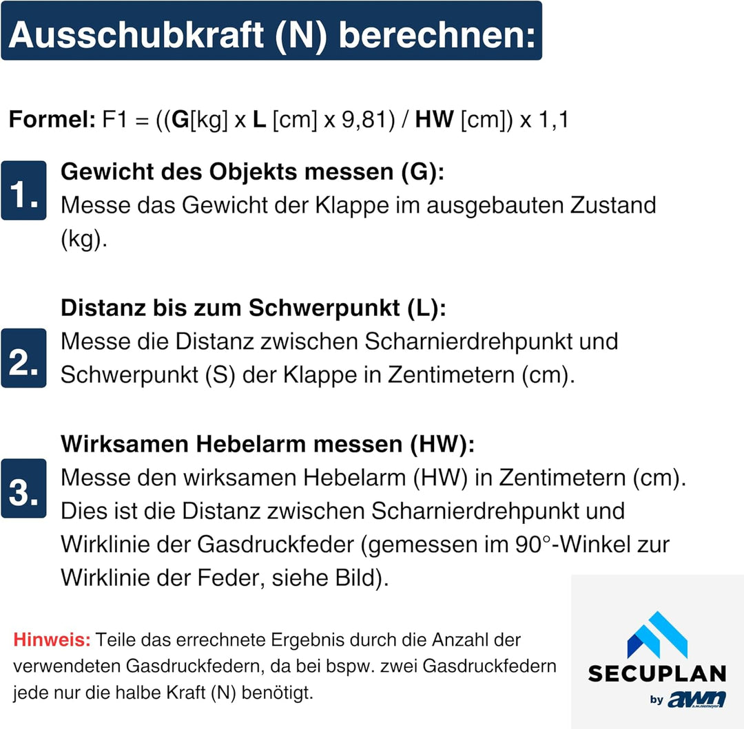 Secuplan Gasdruckfeder 600 mm, 255 mm Hub, 200 N, Ø 8/6 mm, abnehmb. Augen Gasdruckdämpfer, Gasfeder