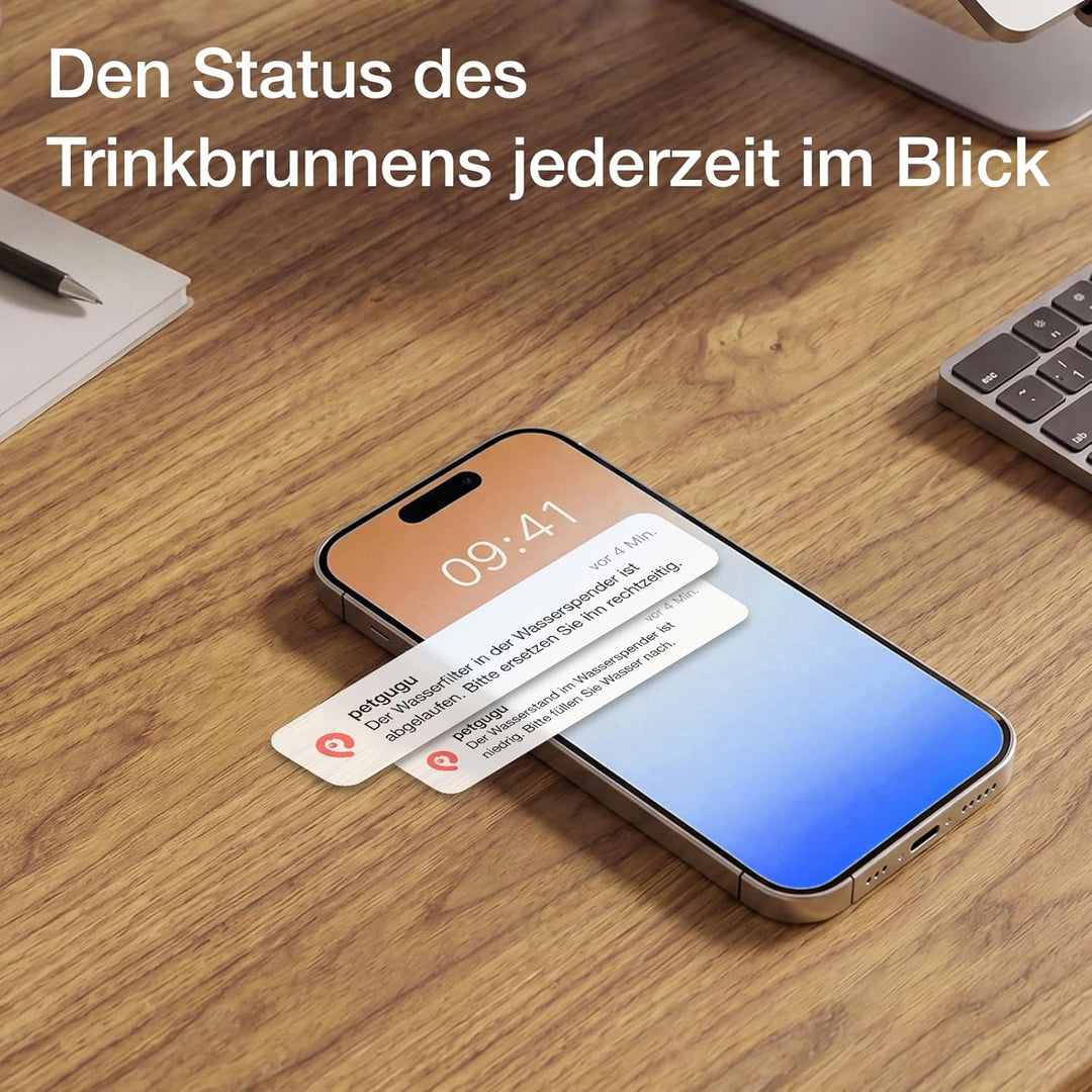 PETGUGU Katzenbrunnen mit App Steuerung inkl. 3 Ersatzfilter, 8-Schicht-Filtration Trinkbrunnen für