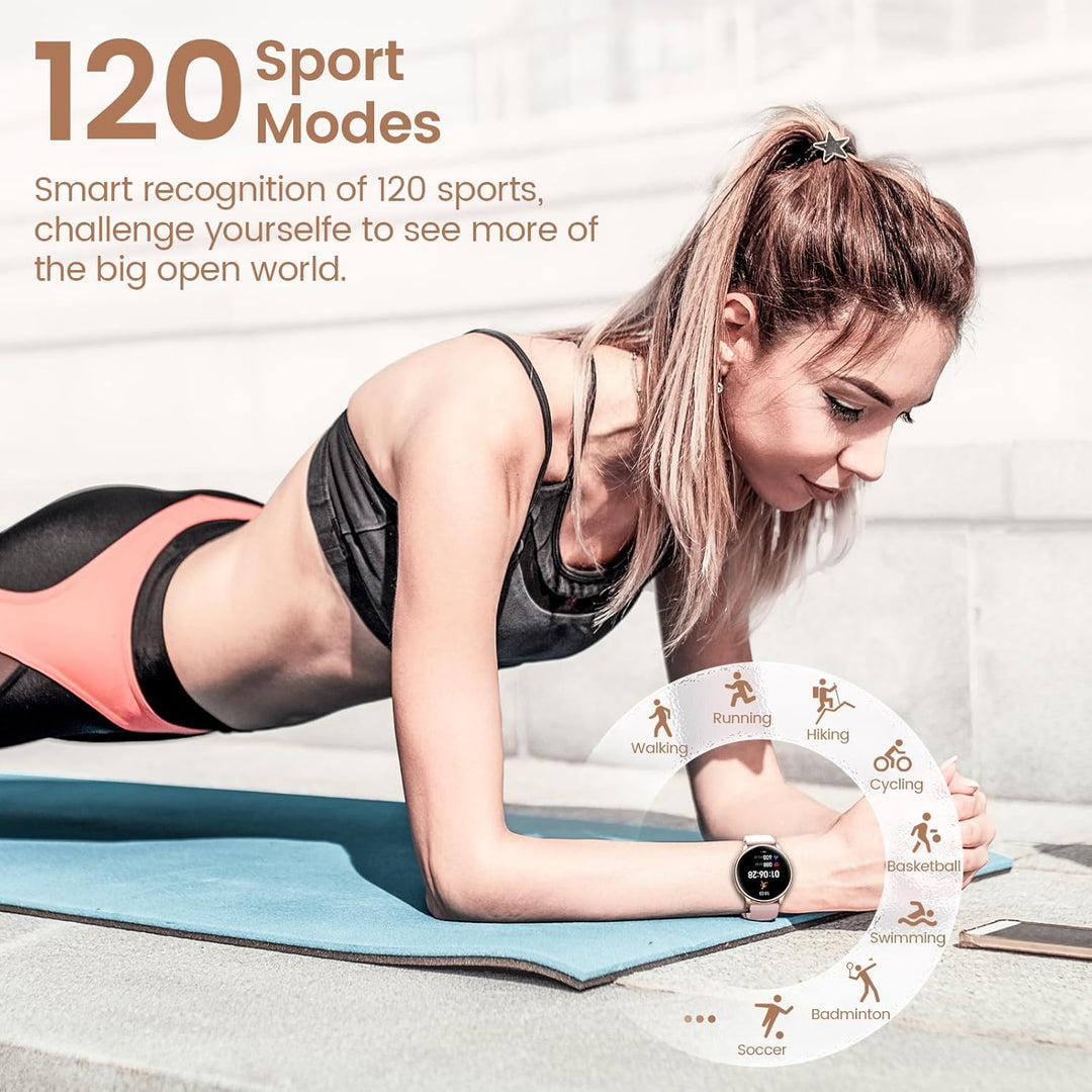 RUXINGX Smartwatch Damen mit Telefonfunktion 1.27" HD Voll Touch Screen, Armbanduhr mit SpO2 Pulsuhr