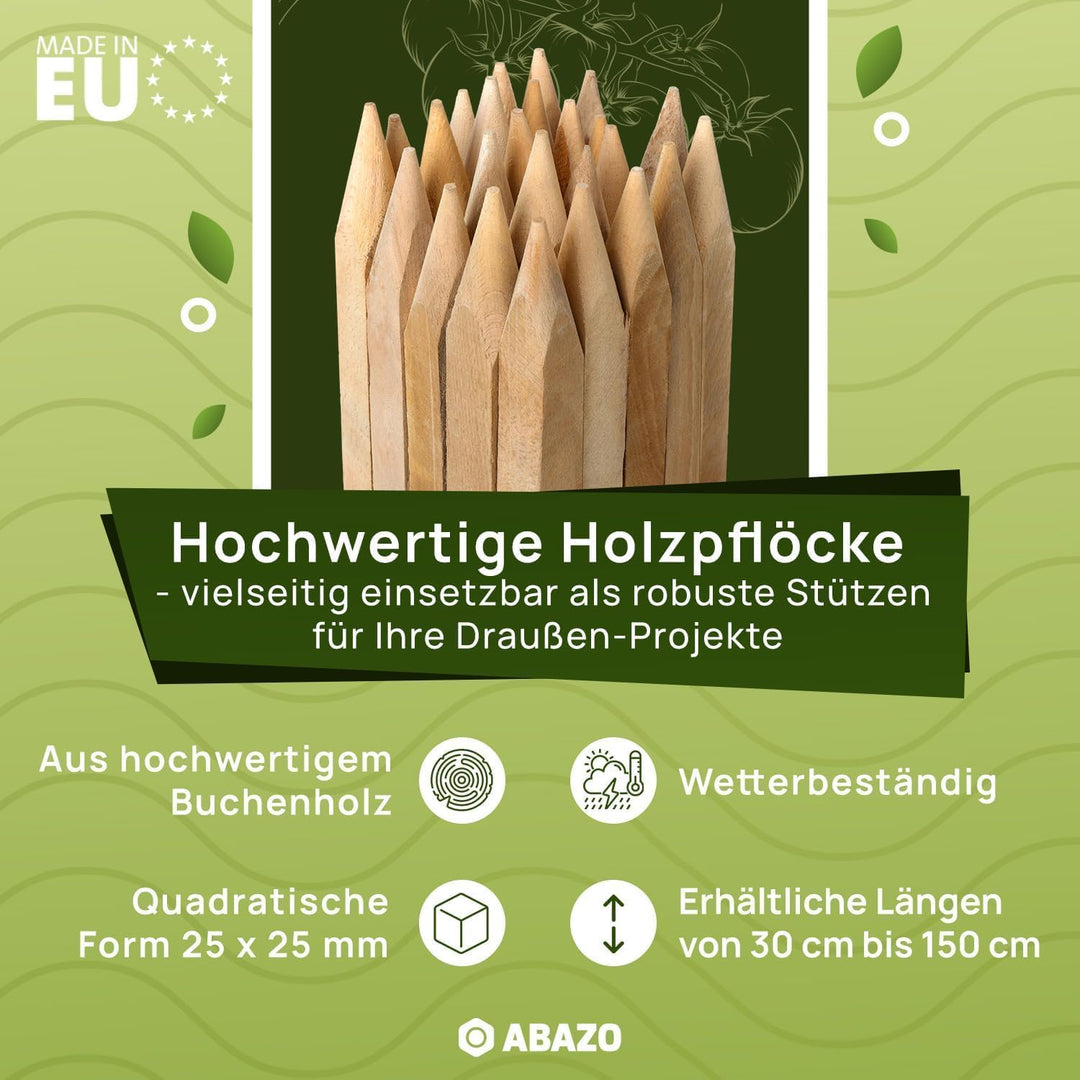 Buchenholz Holzpflöcke & Holzpfähle Quadratisch 25 Stück - Längen 100 cm - Ideal für Zaunpfosten, Za