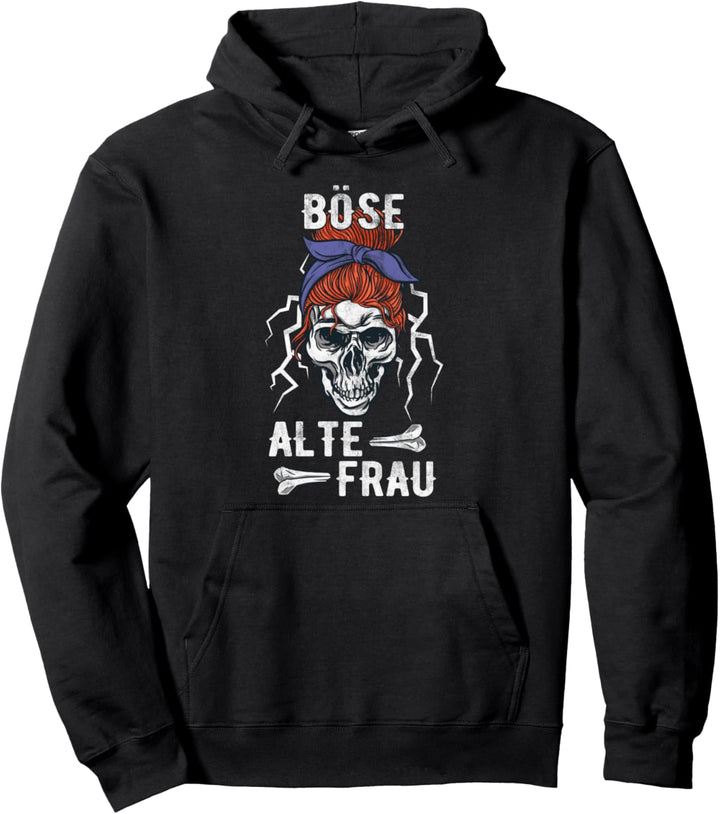 Böse Alte Frau - Totenkopf Alte Weisse Frau, Vintage Biker Pullover Hoodie