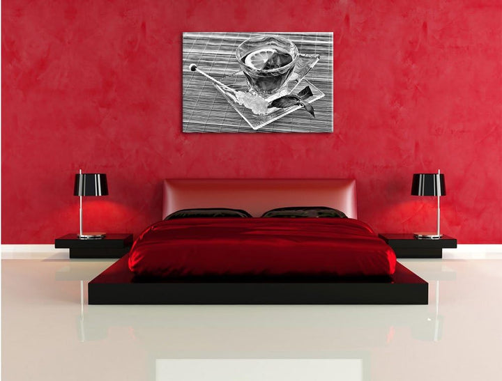 Pixxprint Tasse Tee mit Minze als Leinwandbild/Grösse: 100x70 / Wandbild/Kunstdruck/fertig bespannt,