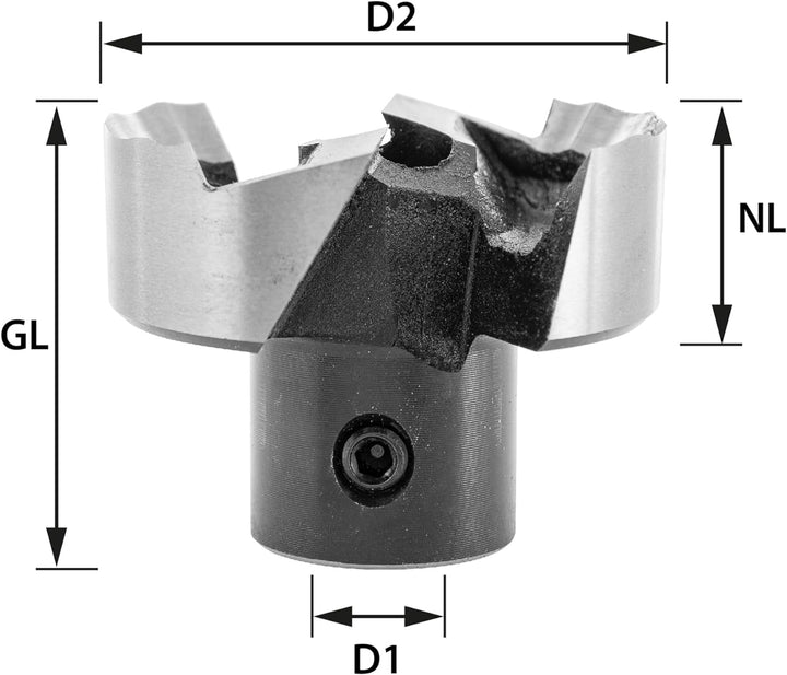 ENT 42462 Aufsteckversenker mit Wellenschliff WS, Durchmesser (D1) 12 mm, D2 62 mm, NL 20 mm, GL 38