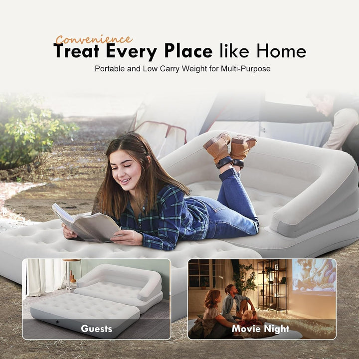 Aufblasbare Couches Schlafsofa, beflockte Luftmatratze Bett mit Armlehne, Doppelgrösse
