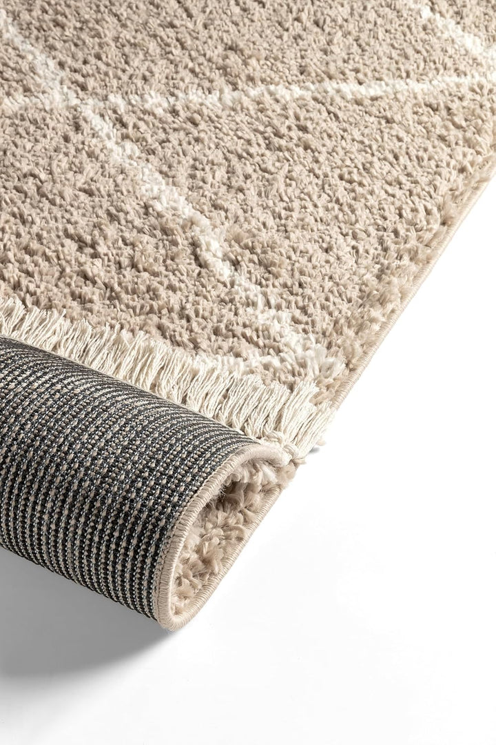 Hochflor Teppich Laufer 80 x 150 Grau Diamantmuster, Super Soft Moderner Shaggy Teppich 80 x 150 cm