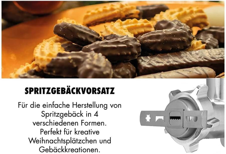 GASTROBACK DESIGN Fleischwolf 6-in-1 Plus #6 – elektrischer Fleischwolf mit 700 W, Rücklauf, Spritzg