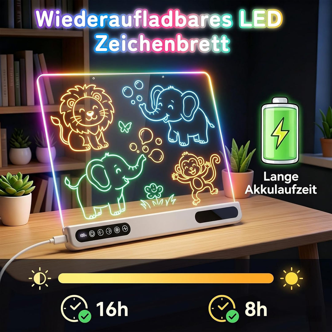 JOVVI LED Zeichenbrett, Kinder Zeichenbrett mit 7 Farben & 4 Modi, Aufladbares Malboard mit Akku und