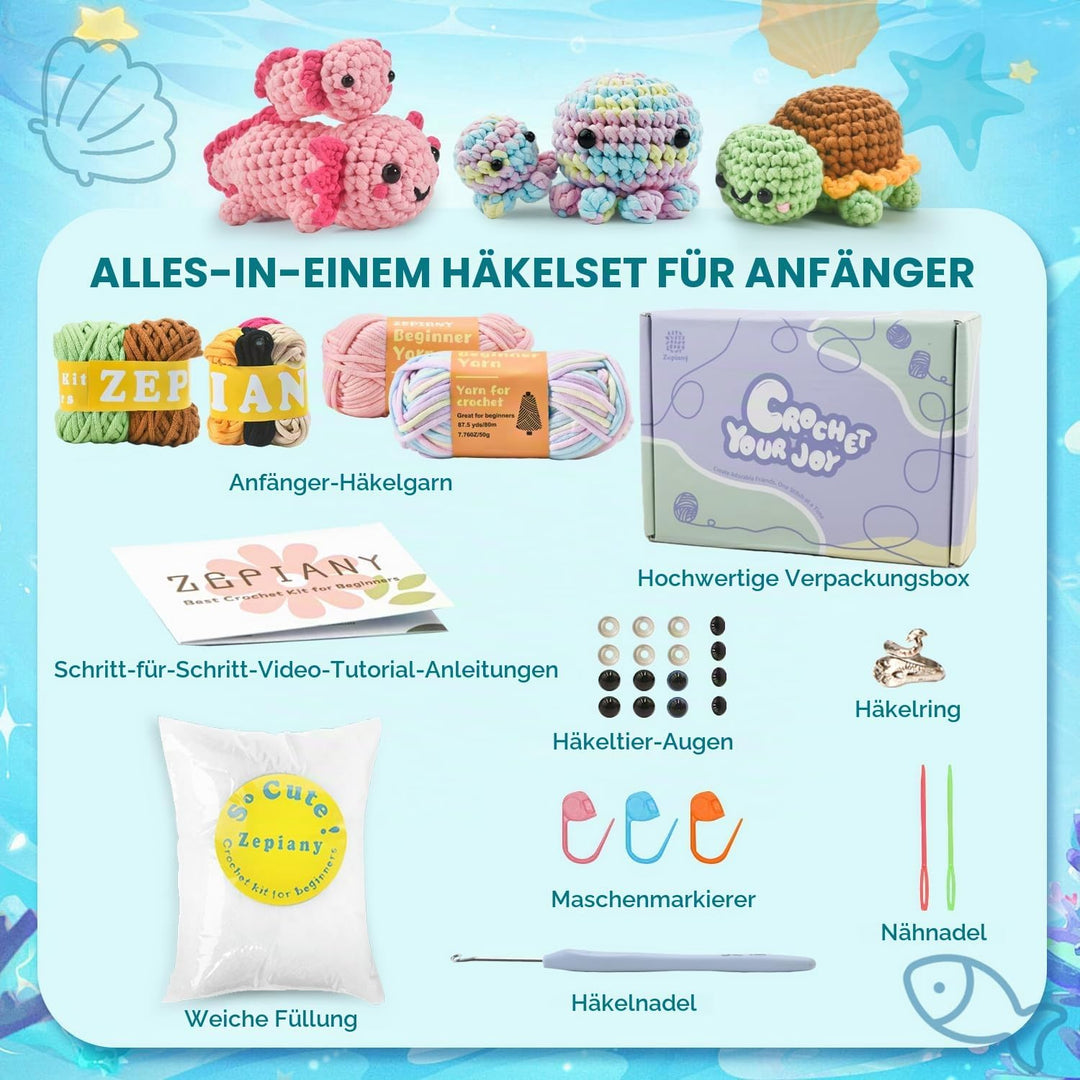 Zummipals Häkelset für Anfänger, Häkelnadel Set Enthält Amigurumi Häkel Zubehör, Häkel Set, Alles in