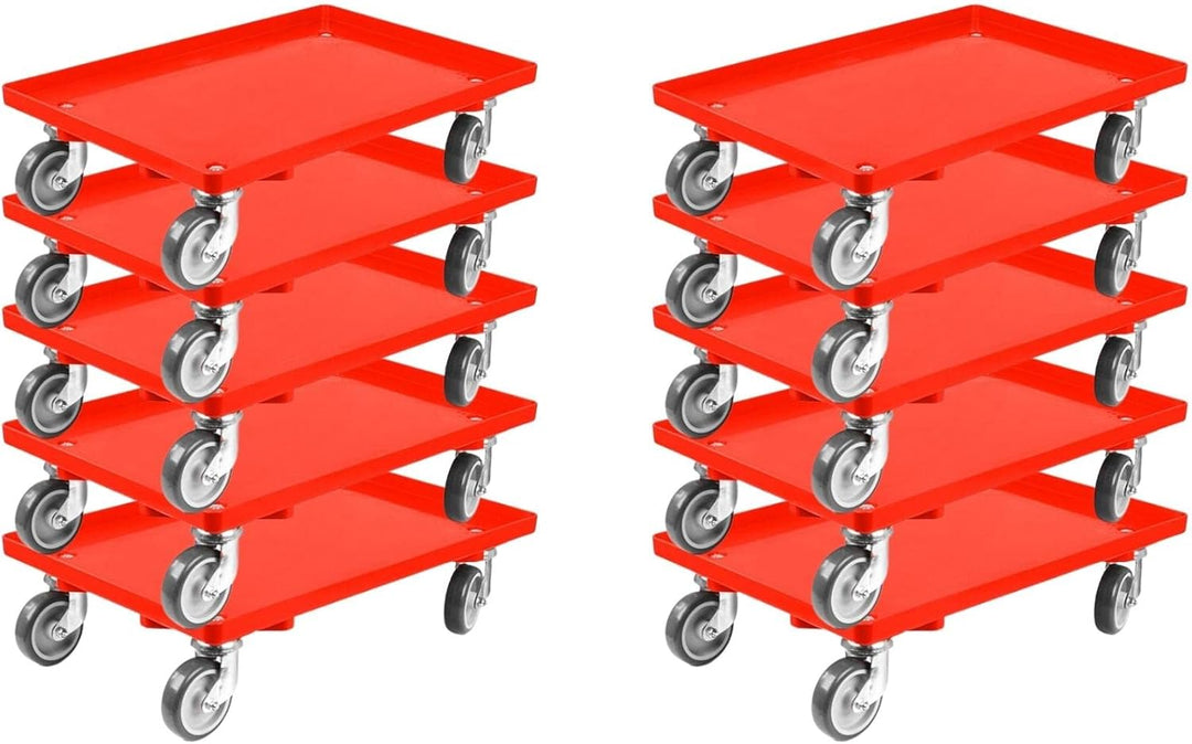 SparSet 10x Transportroller für Euroboxen 60x40cm mit Gummiräder rot | Geschlossenes Deck | 2 Lenkro