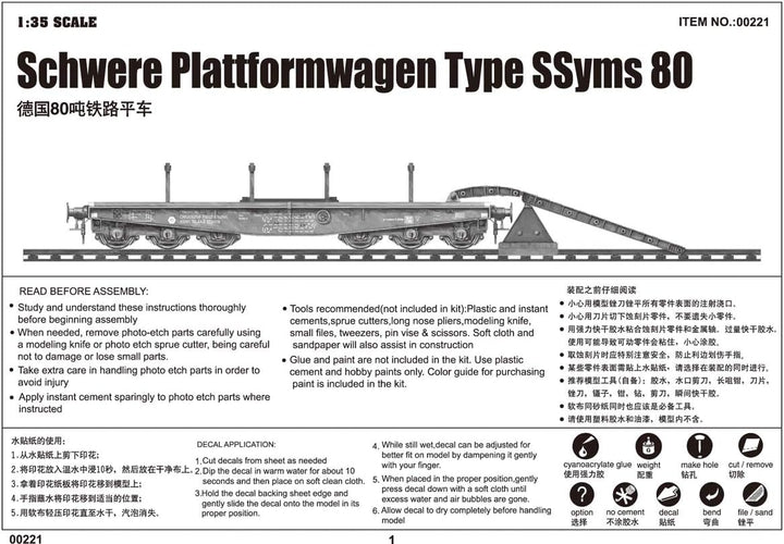 Trumpeter 00221 Modellbausatz Schwere Plattformwagen Type SSyms 80, Mittel