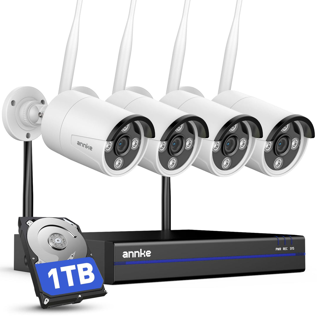 ANNKE 3MP Funk Überwachungskamera Set Aussen 8CH 5MP NVR mit 4 X 3MP WiFi Kameras Videoüberwachungs