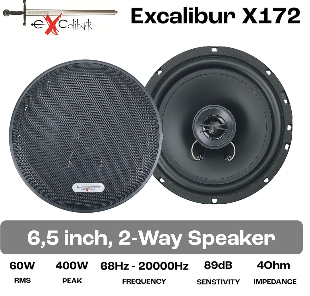 Excalibur 172 cm 2-Weg 2-Wege Auto-Lautsprecher 16,5 cm/6,5 400 W Paar Preis, Schwarz