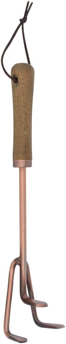 Esschert Verkupferter Handrechen mit Holzgriff und Lederaufhänger