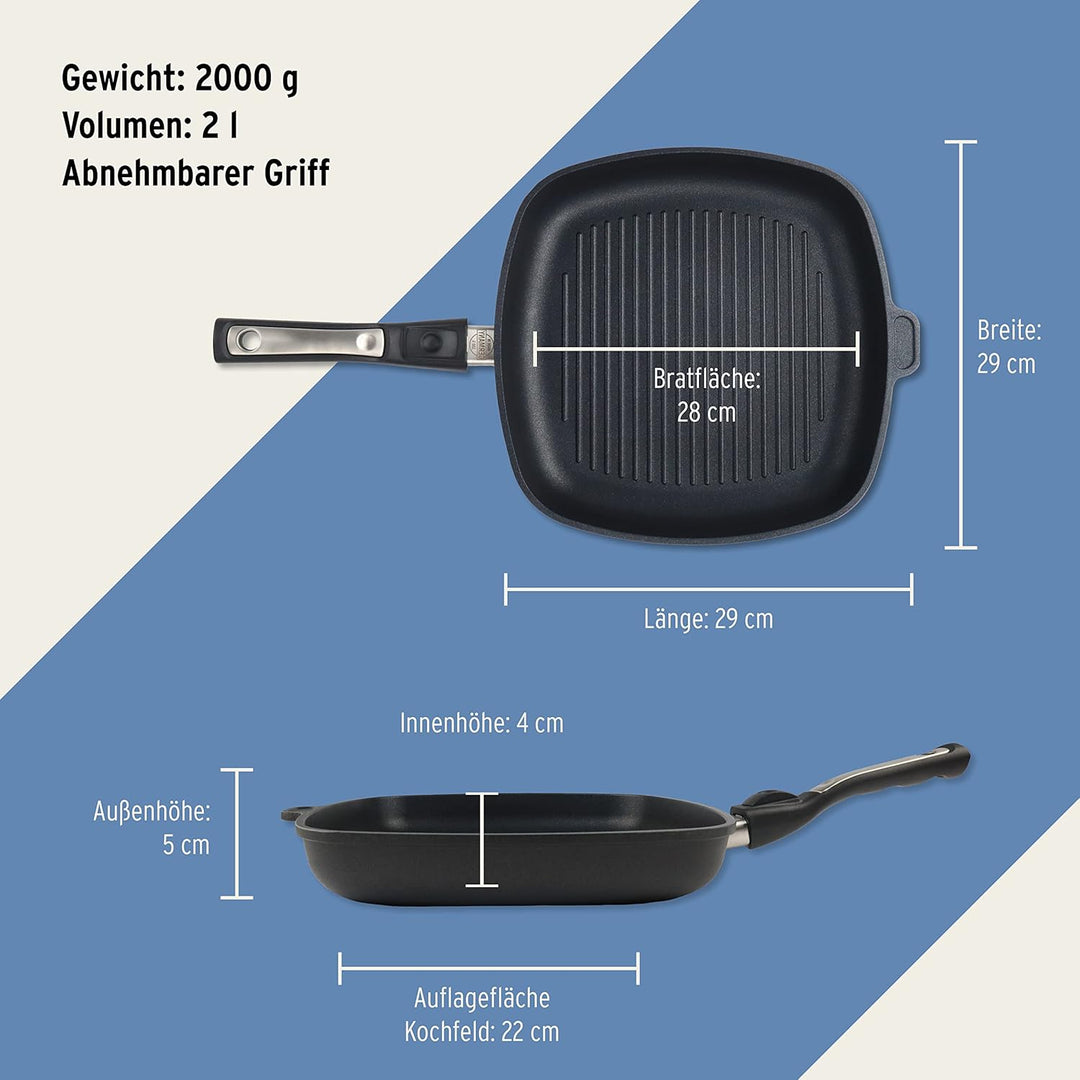 Grillpfanne Induktion 28 x 28 x 5 cm I Handmade in Germany I Für alle Herdarten geeignet I abnehmbar