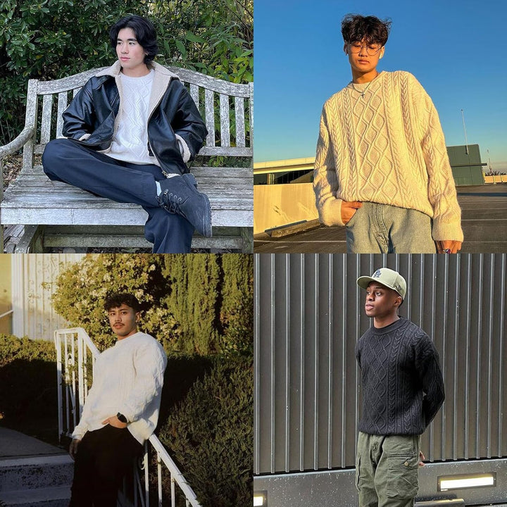 Aelfric Eden Herren Basic Pullover Damen Oversized Strickpullover Rundhals Unisex Einfarbig Pulli Ge