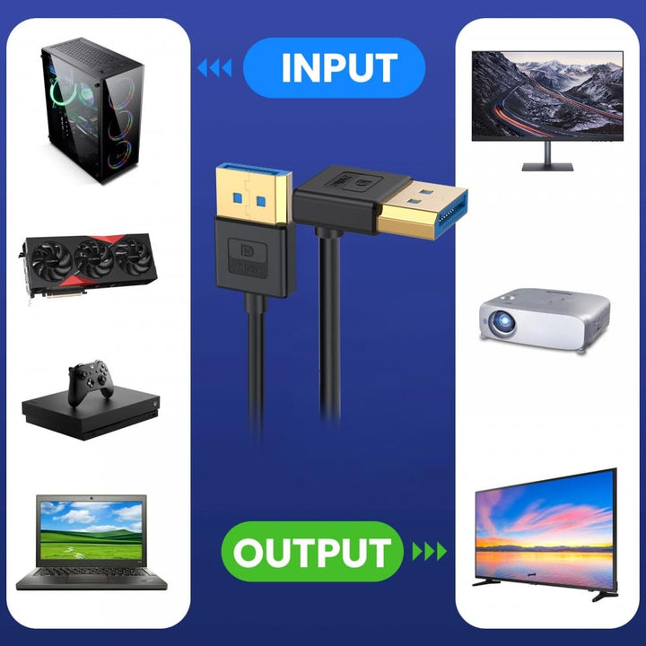 CY Cable Ultrafein nach oben abgewinkeltes DisplayPort 1.4 DP-zu-DP-Kabel 8K 60 Hz Kabel Ultra-HD UH
