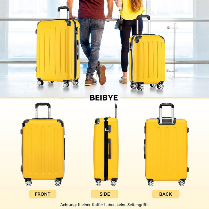 BEIBYE Hartschalen-Koffer Trolley Rollkoffer Reisekoffer Handgepäck 4 Rollen (M-L-XL-Set) (Yellow, L