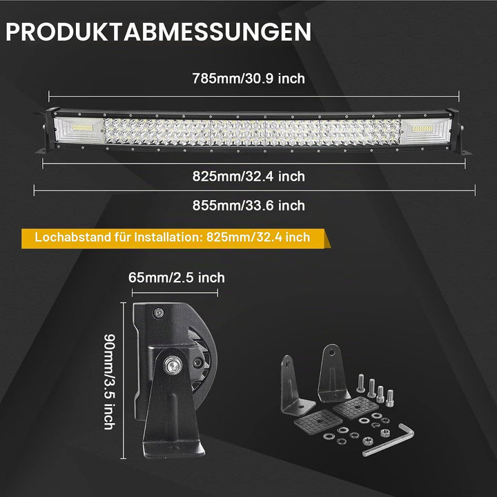 Willpower 32 Zoll 81CM 405W Led Arbeitsscheinwerfer Bar Gebogen + Magnet Halterungen + Kabelbaum Led