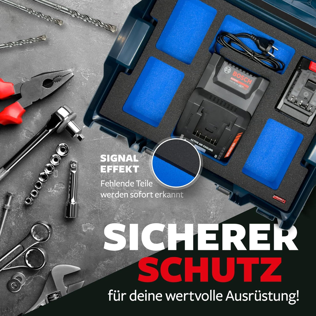 APTEX Schaumeinlage passend für Bosch Ladegerät 18V-160 + 4x Akkus Expert 5.5-15Ah für Bosch L-Boxx