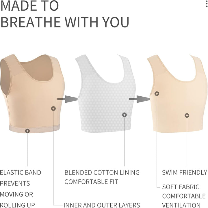 XUJI Brust Binder Transgender FTM Elastische Kompression BH Pullover Tank Top L Weiss, L Weiss