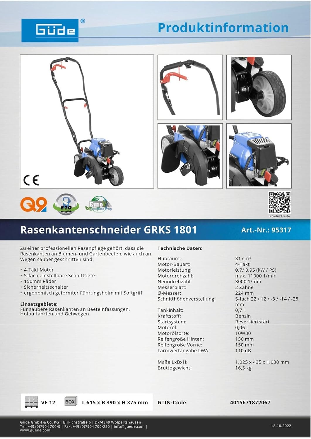 Güde RasenkantenschneiderGRKS 1801 Benzin4-Takt / 0,7 k W
