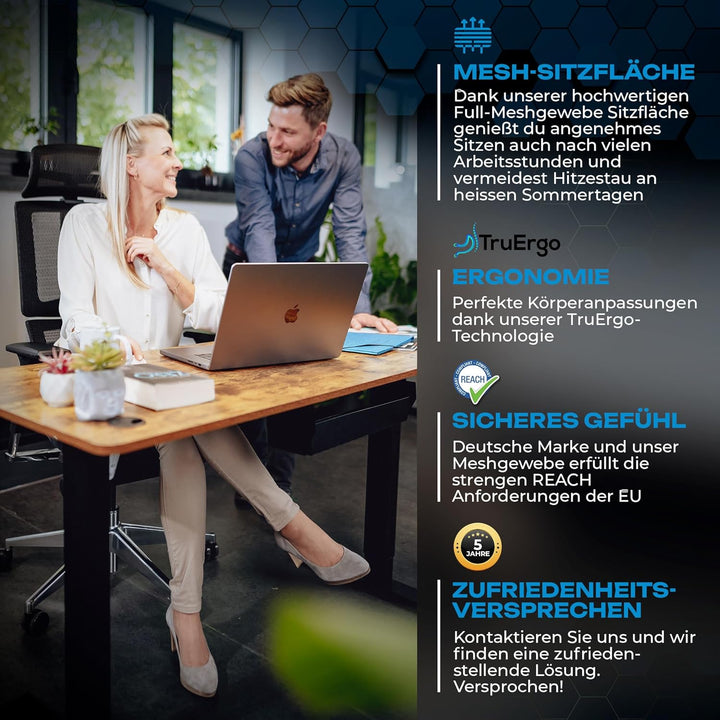 VALKENSTOL M7 Bürostuhl Ergonomisch mit Adaptiver Lordosenstütze Chefsessel Ergonomischer Bürostuhl
