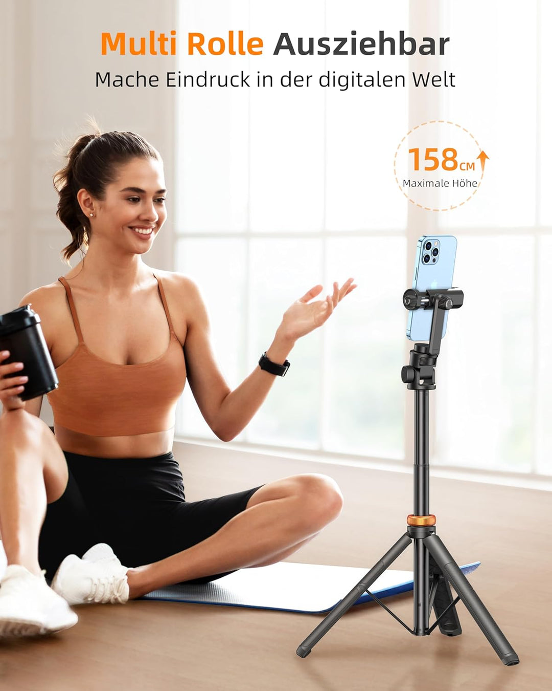 eucos Handy Stativ, Stativ für Smartphone und Selfie Stick mit Fernbedienung, 158CM Hochrobust Struk