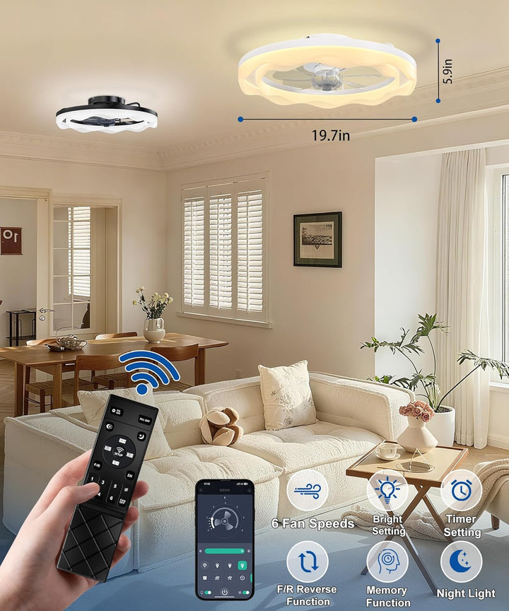 JAYNLT Deckenventilator mit Beleuchtung, Ø50CM Weiss Dimmbarer LED Deckenleuchte mit Ventilator 3000