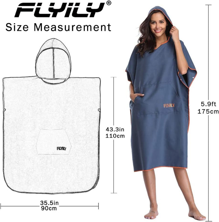 FLYILY Microfaser Surf Poncho Handtuch mit Kapuze Bademantel zum Schwimmen und Strand wechseln Einhe