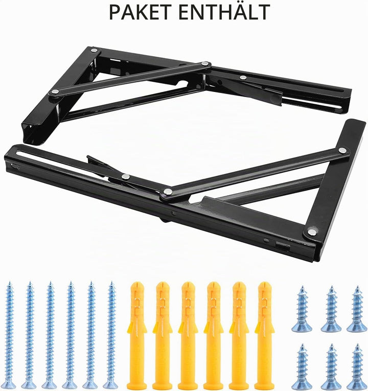 YUMORE Klappkonsole Schwerlast 400mm Regalträger Klappbar Schwarz - 2 Stück Metall Klappkonsolen Wan