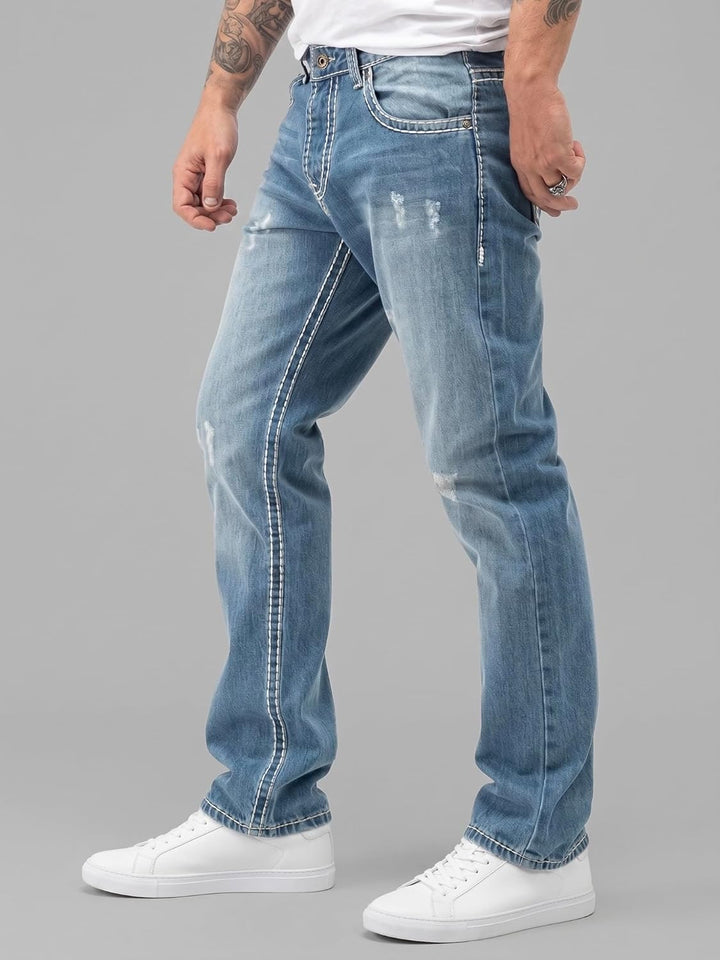 Rock Creek Herren Designer Jeans Hose Dicke Nähte Vintage Blau RC-2056 29W / 32L Blau - Rc-2268, 29W