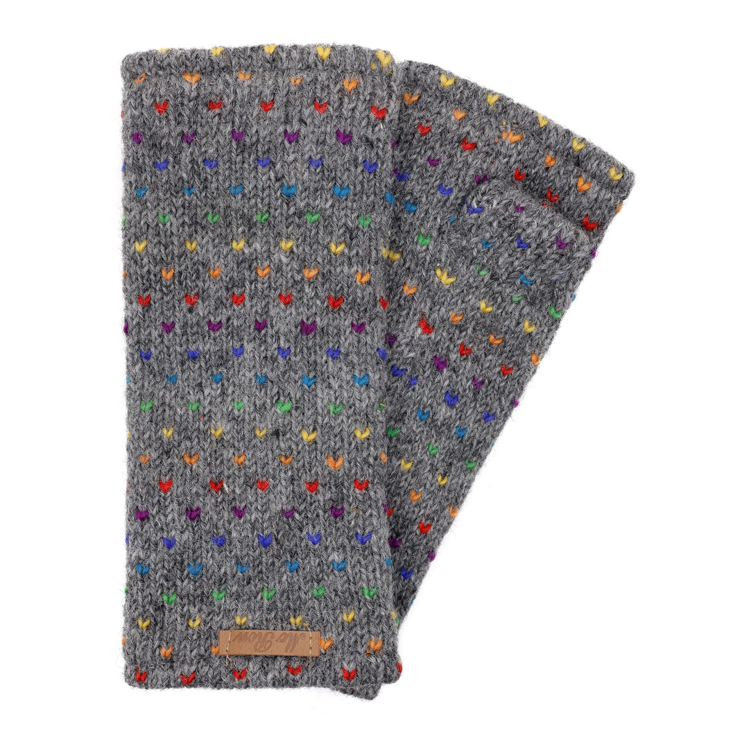 Damen Gestrickte Pulswärmer Stulpen Modell Ines regenbogen Mittelgrau, Mittelgrau
